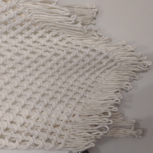 Handmade Crochet Cream Open Knit Shawl Boho Fringe Blanket Shawl - Picture 15 of 16